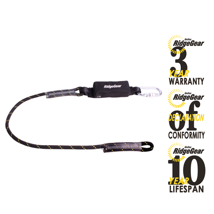 Shock Absorber Rope Lanyard Single 1.3m Ridgegear RGL2/1.3 - White Wolf Safety
