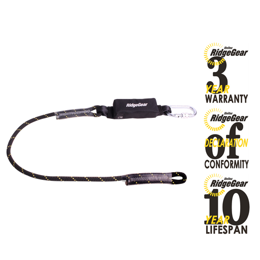 Shock Absorber Rope Lanyard Single 1.3m Ridgegear RGL2/1.3 - White Wolf Safety