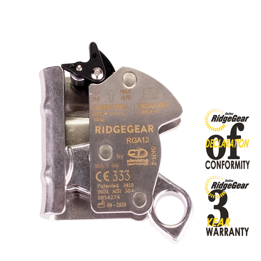 Stainless Steel Vertical Safety Rope Grab for 11mm Kernmantle Rope Ridgegear RGA12 - White Wolf Safety