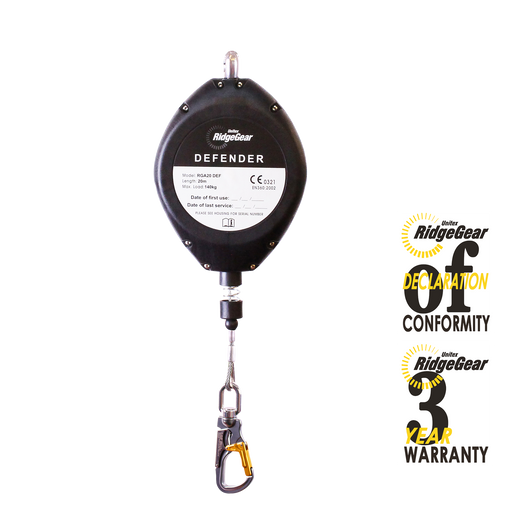 Defender Fall Arrest Block 20m Wire Ridgegear RGA20 DEF - White Wolf Safety