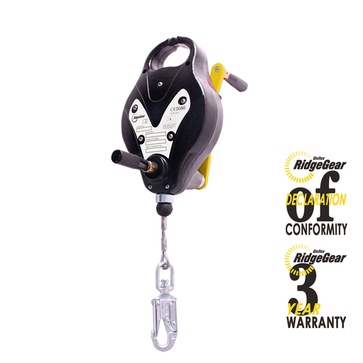 Fall Arrest & Rescue Block Recovery Winch 15m Wire Steady Handle Ridgegear RGA4H - White Wolf Safety