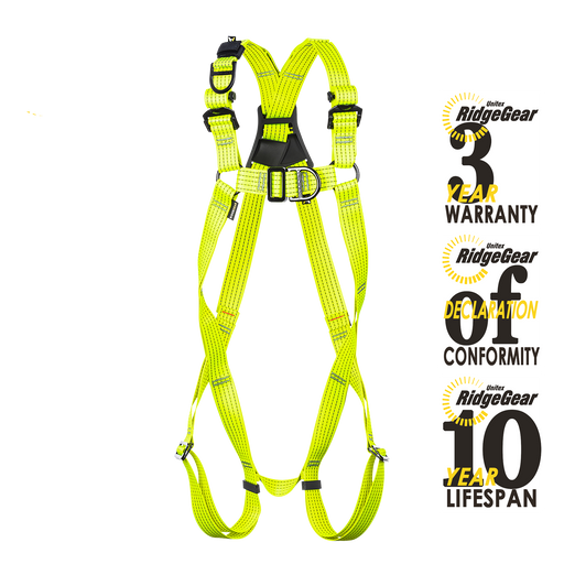 Rescue Harness HIGH VISIBILITY 3-Point Confined Space Fall Arrest Fall Restraint Ridgegear RGH5GLOW - White Wolf Safety