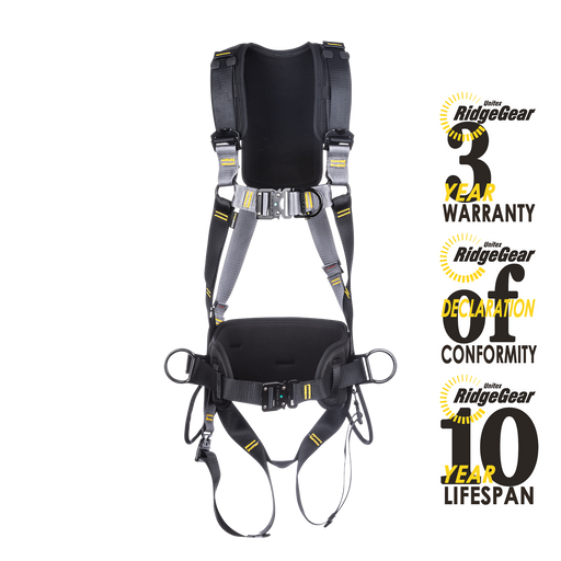 Deluxe Comfort Safety Harness 4-Point Front Rear Side D Quick Release Ridgegear RGH6 - White Wolf Safety