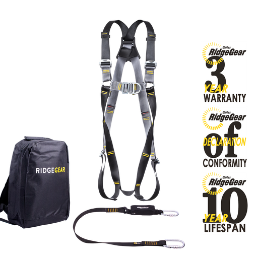Basic Harness Lanyard Kit - 2-point Harness, Shock Absorbing Lanyard Ridgegear RGHK1 - White Wolf Safety