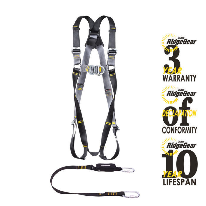 Standard Harness Lanyard Kit - 2-point Harness, Shock Absorbing Lanyard Ridgegear RGHK1
