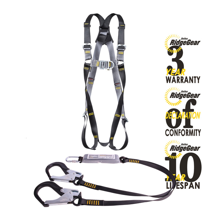 Scaffolders Twin Leg Harness Lanyard Kit - 2-point Harness, Shock Lanyard Ridgegear RGHK4